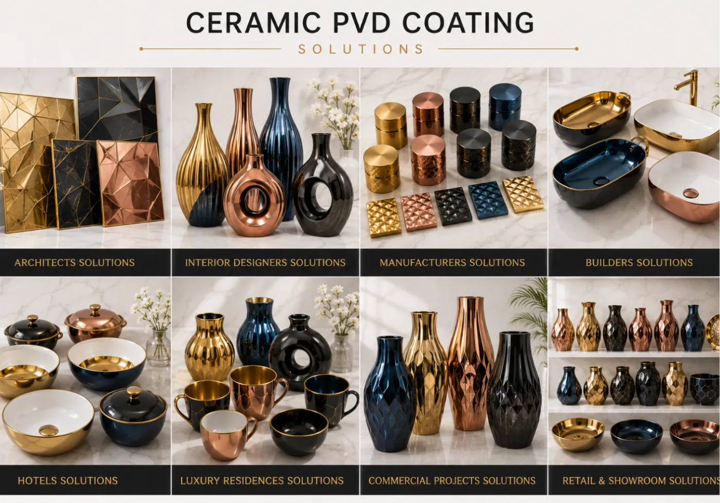 Ceramic PVD coating applications across architecture, interiors, hospitality and retail