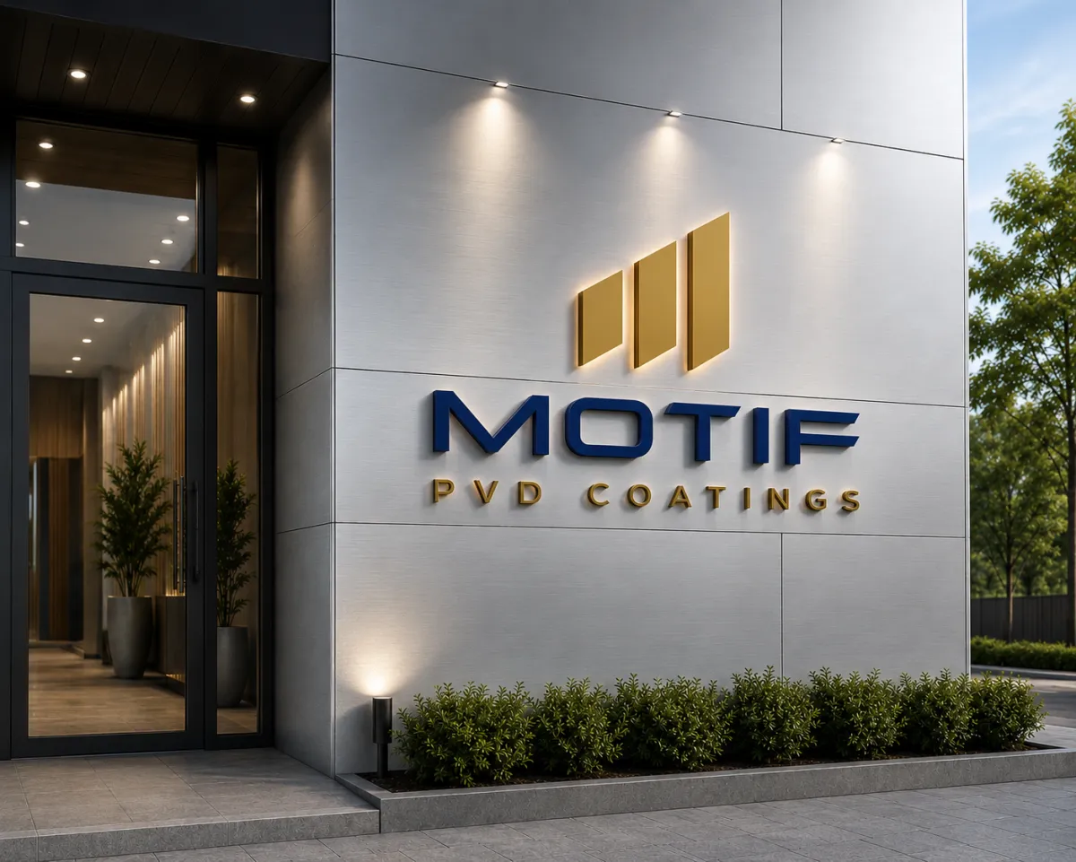 MOTIF PVD Coatings facility exterior with illuminated brand signage