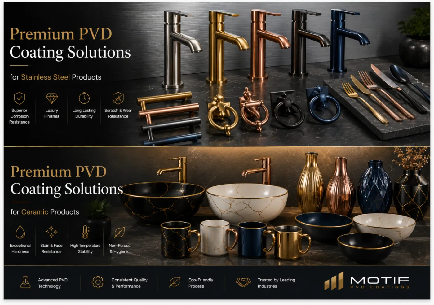 MOTIF PVD coating solutions for stainless steel and ceramic products