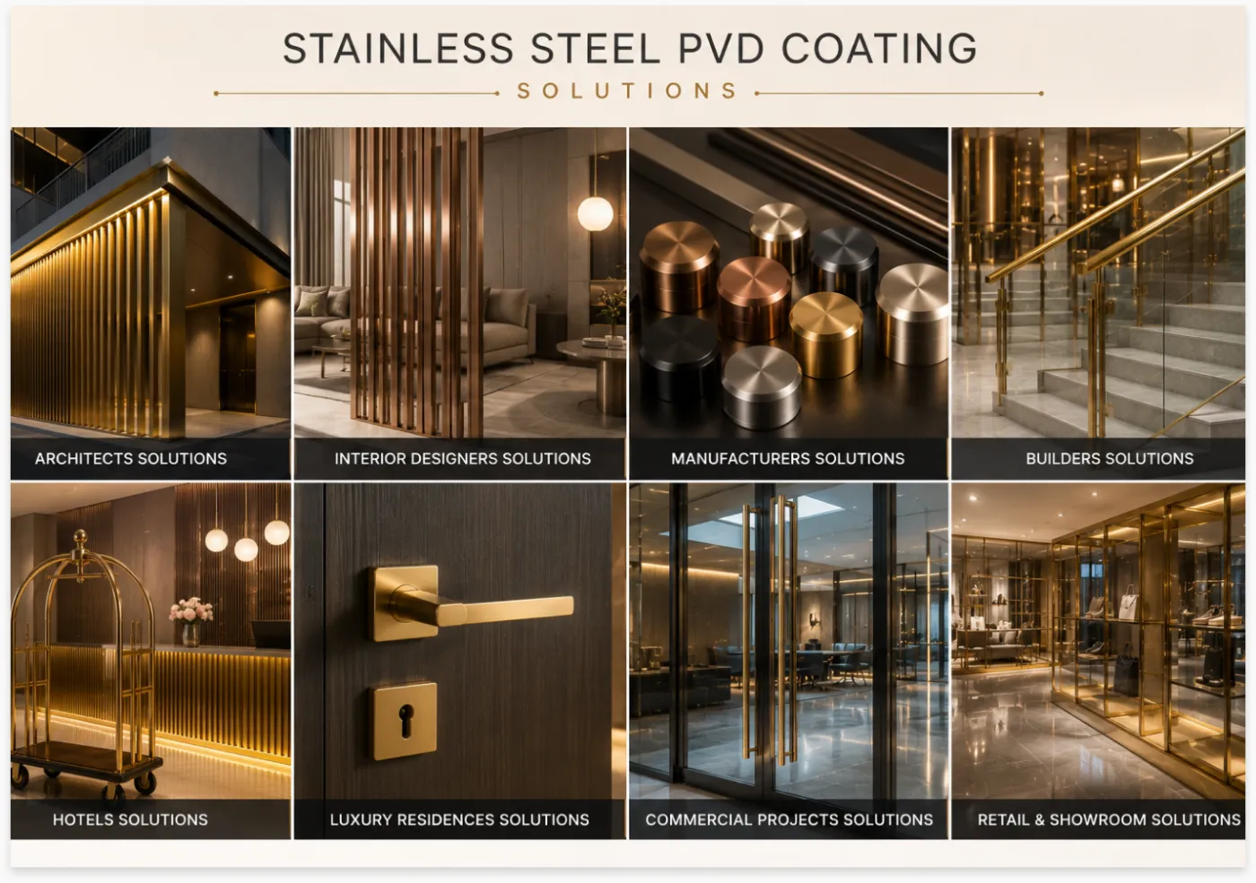 Stainless steel PVD coating applications across architecture, interiors, hospitality and retail