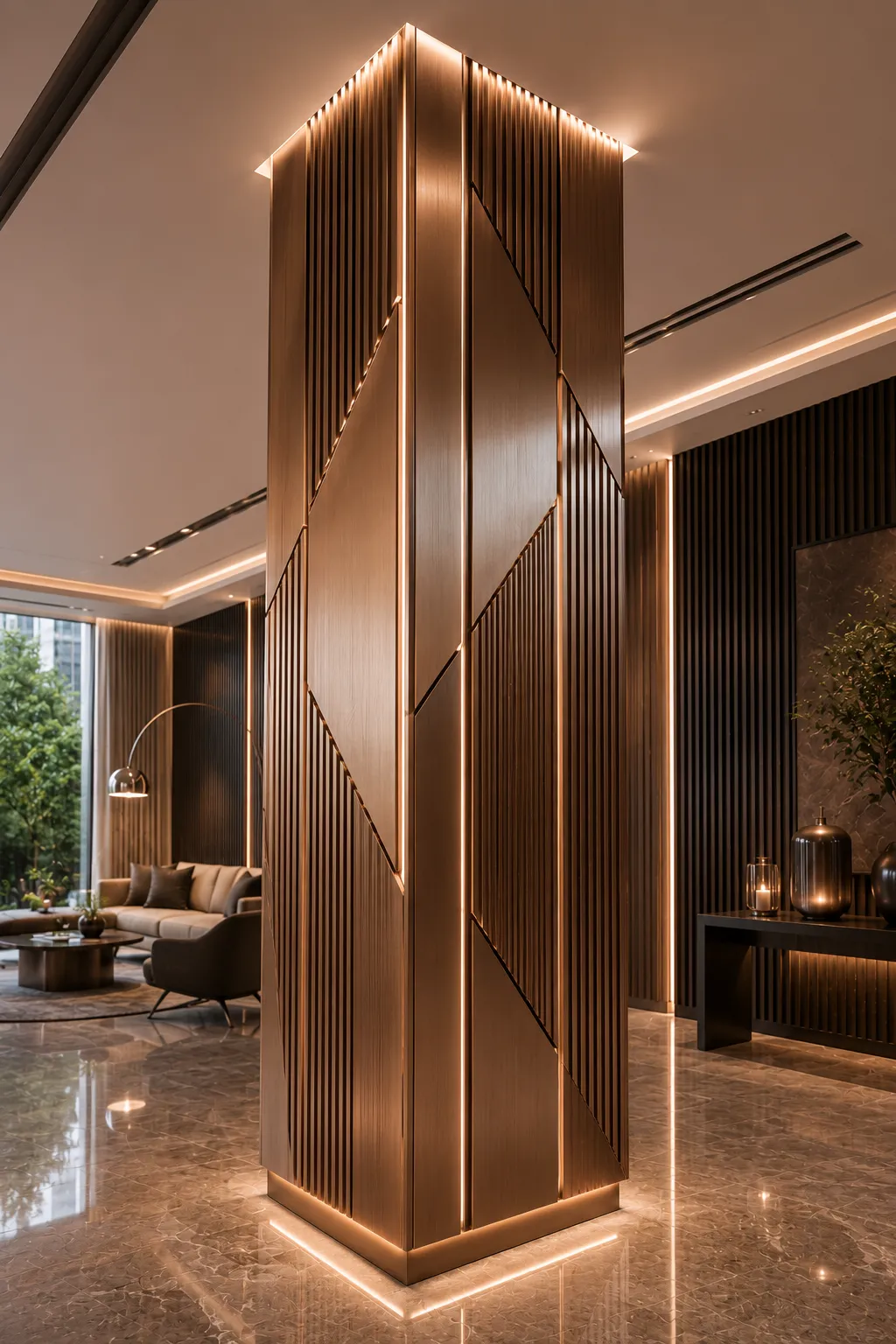 Column covers in a bronze PVD finish