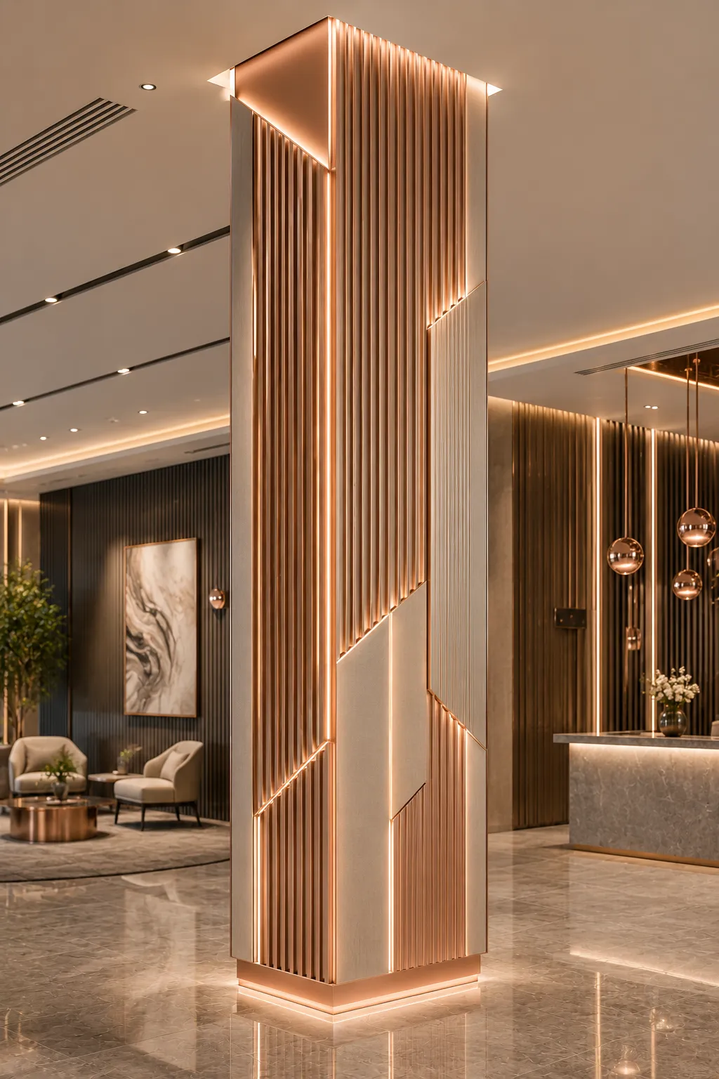 Column covers in a rose-gold PVD finish