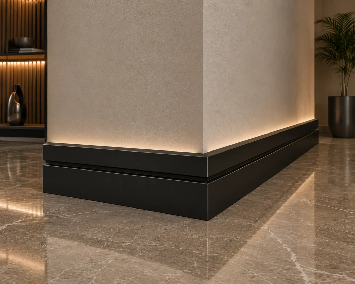 Skirting and trims in a black PVD finish