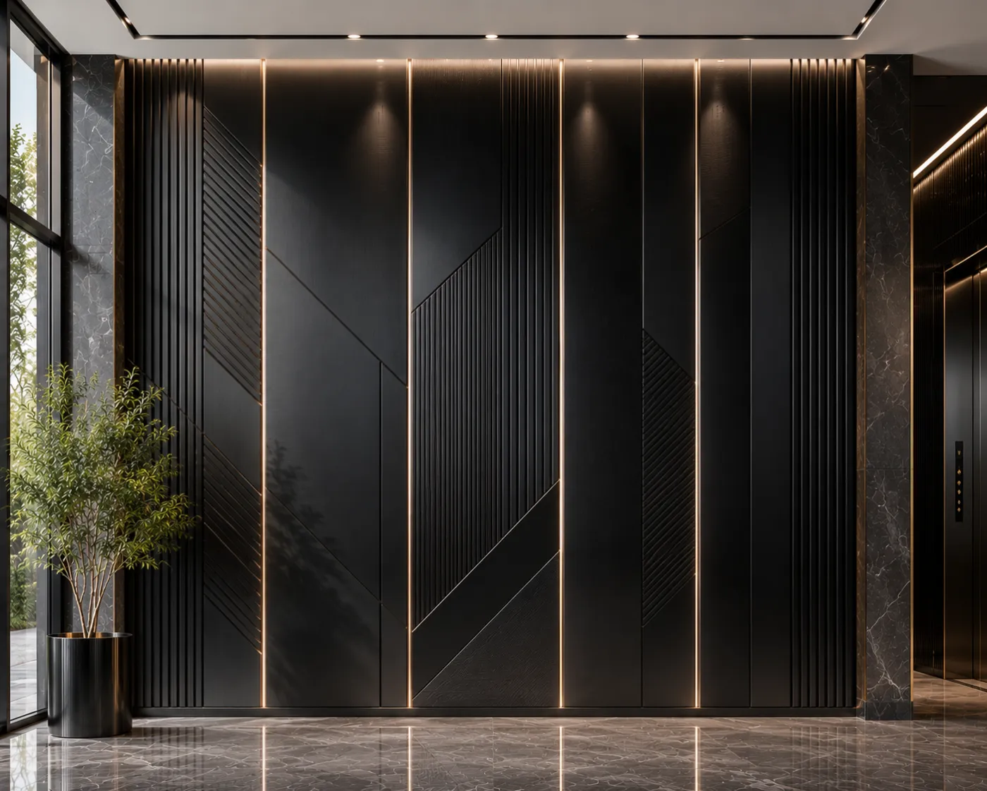 Wall cladding panels in a black PVD finish