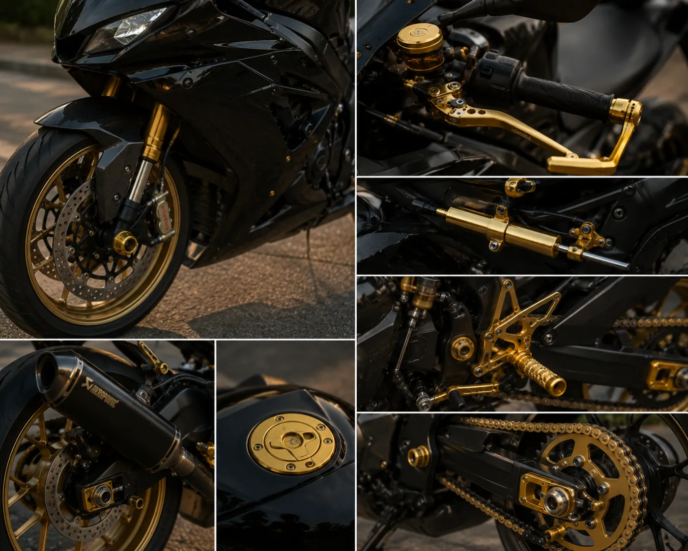 Motorcycle accessories in a gold PVD finish