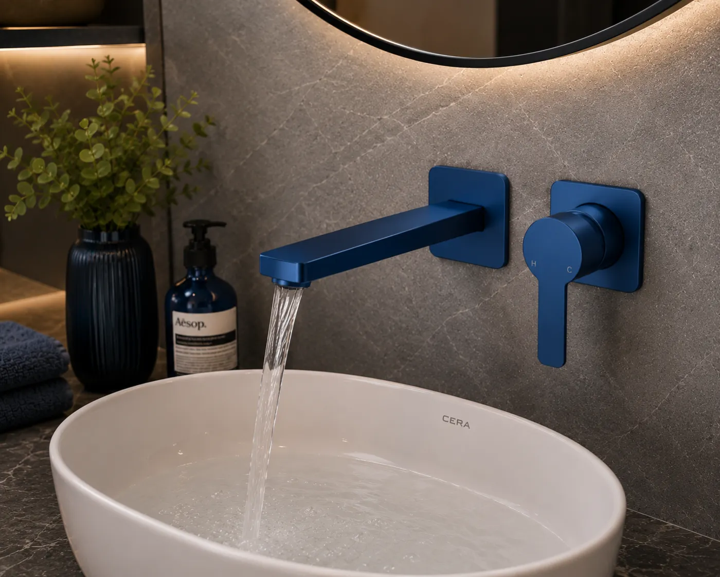 Faucets in a blue PVD finish