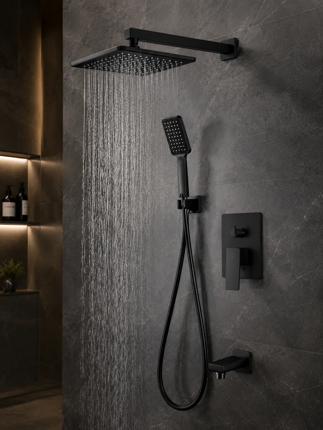 Shower panels in a black PVD finish