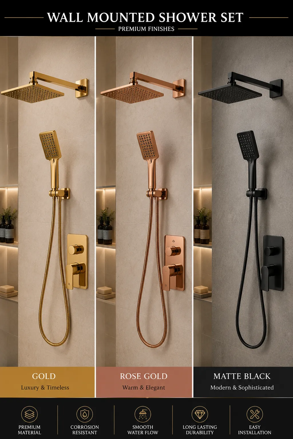 Shower panels with a PVD-coated finish
