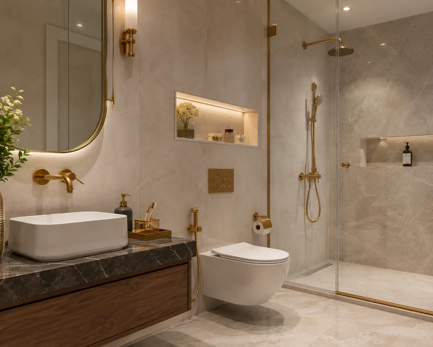 Bathroom fittings with a PVD-coated finish