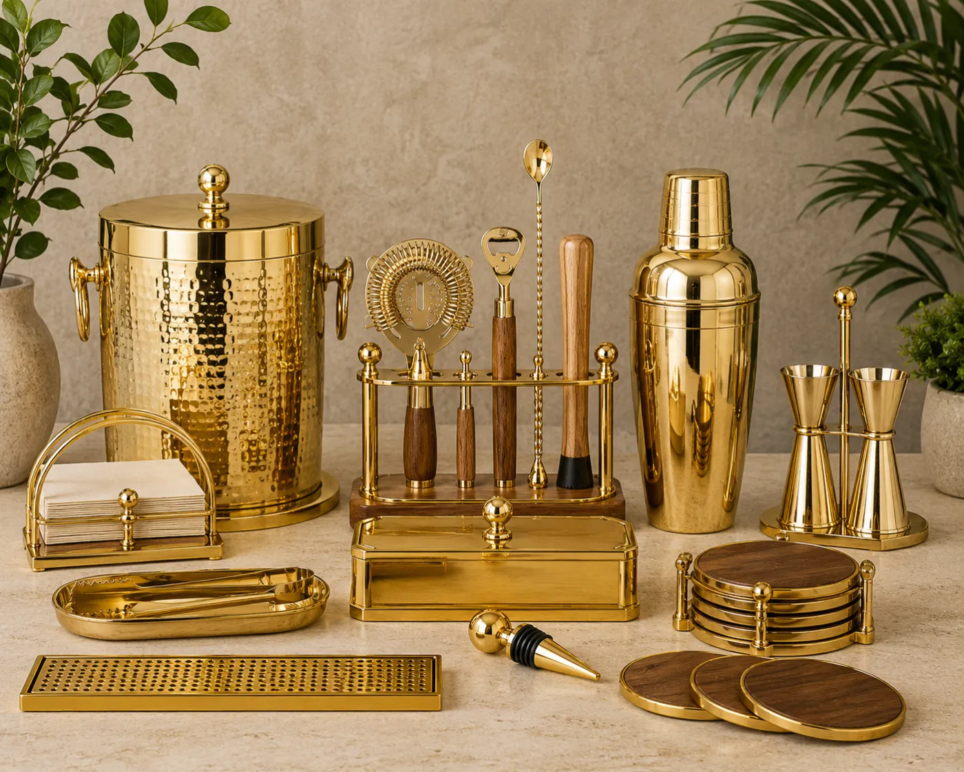 Bar accessories in a gold PVD finish
