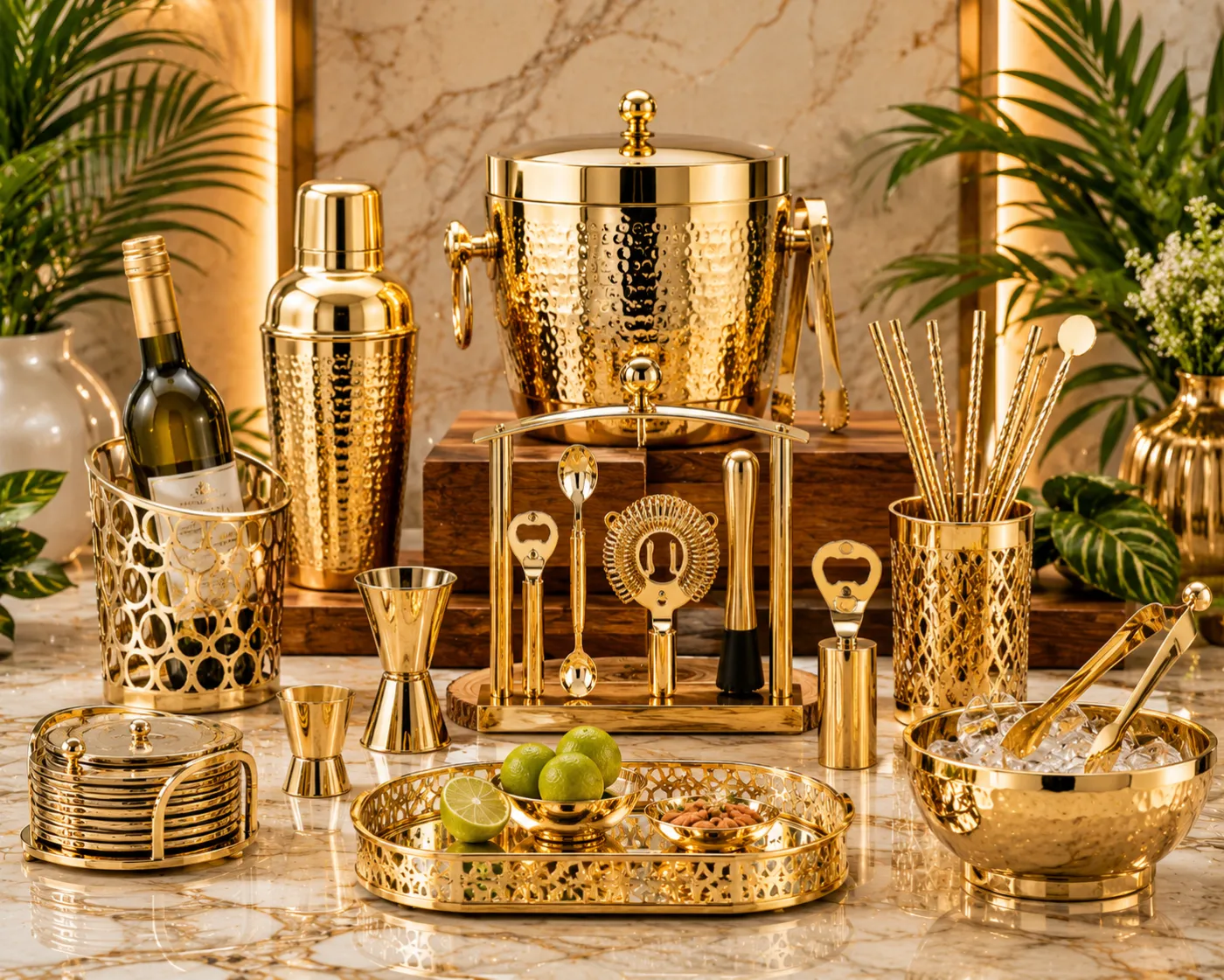 Bar accessories in a gold PVD finish