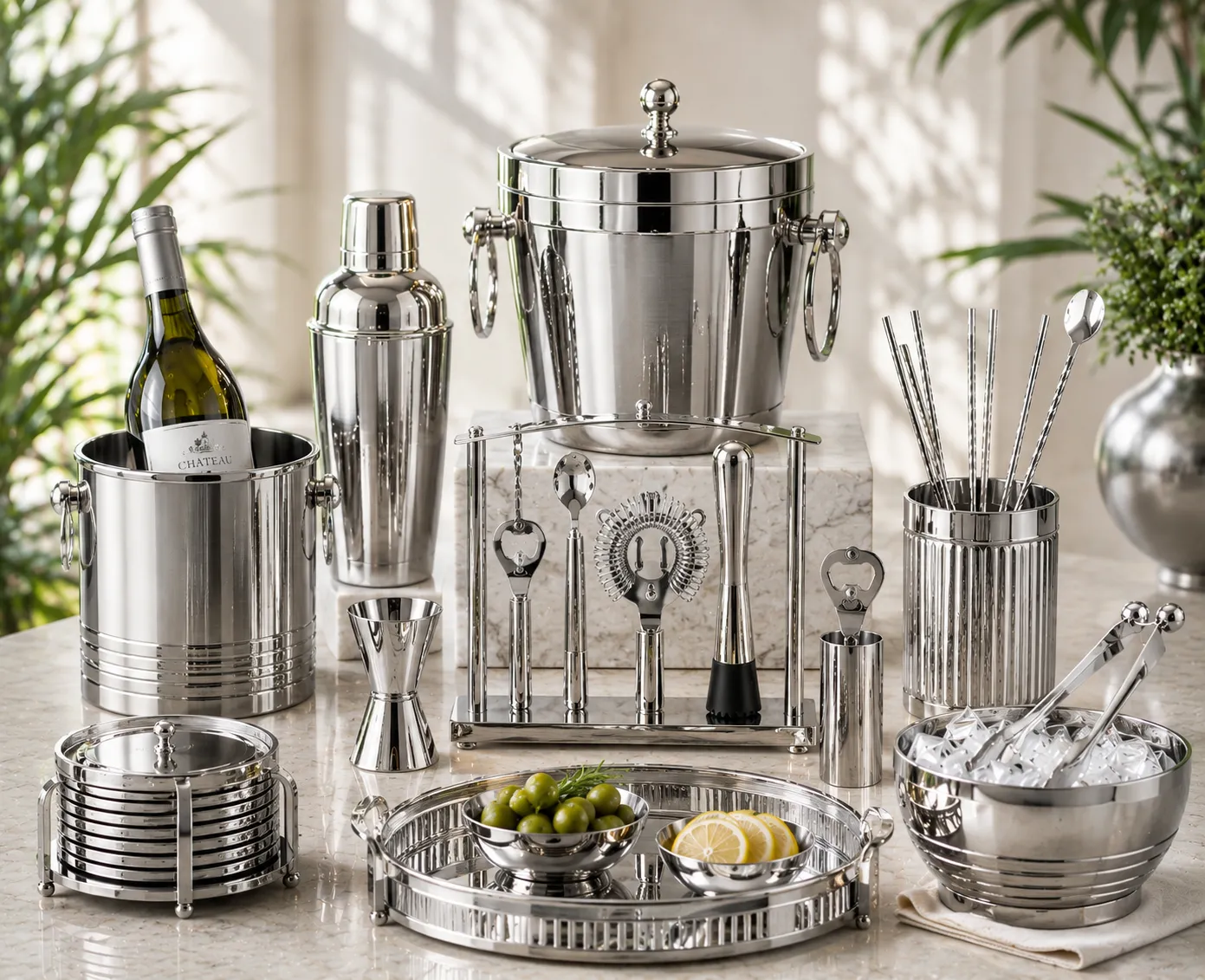 Bar accessories in a nickel PVD finish