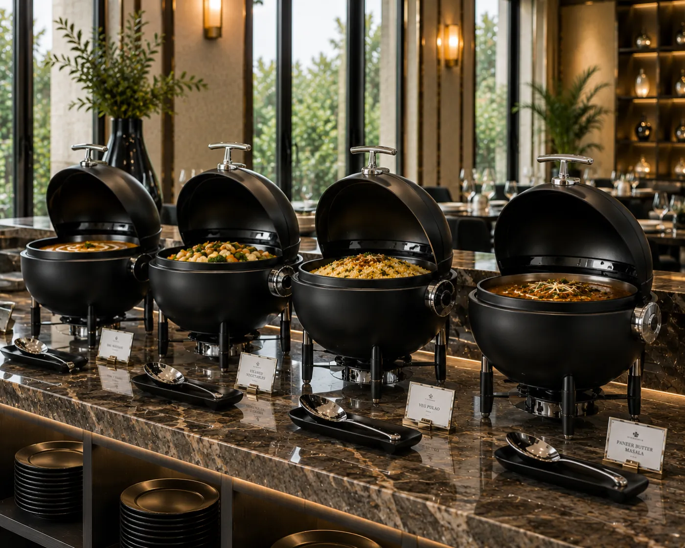 Buffet ware in a black PVD finish