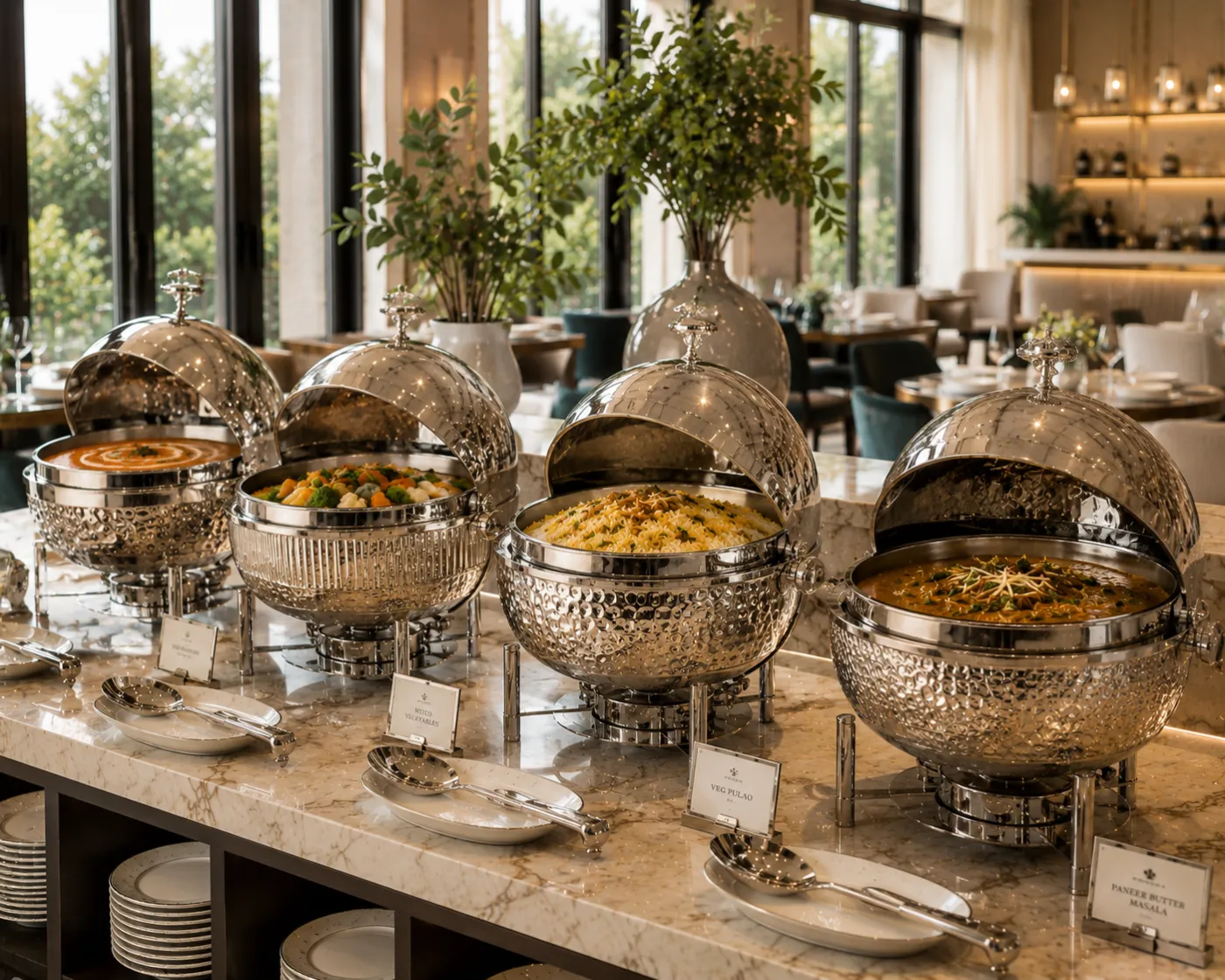 Buffet ware in a nickel PVD finish