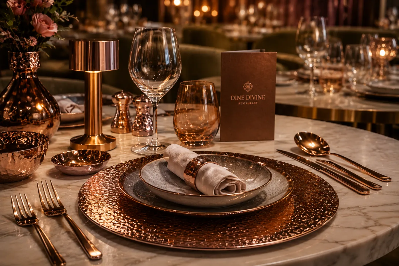 Decorative dining plates in a bronze PVD finish