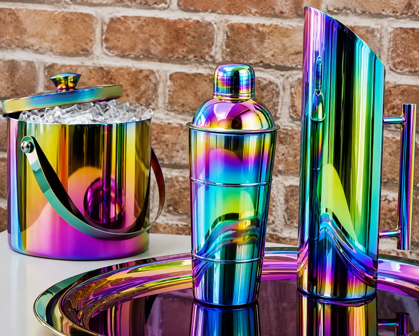 Crockery in a rainbow PVD finish