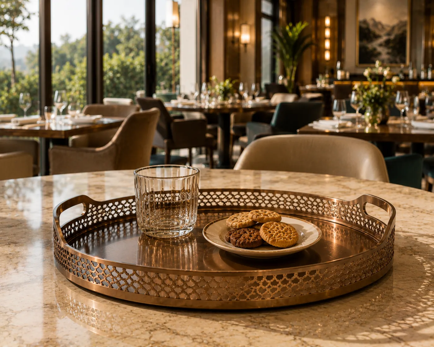 Serving trays in a bronze PVD finish