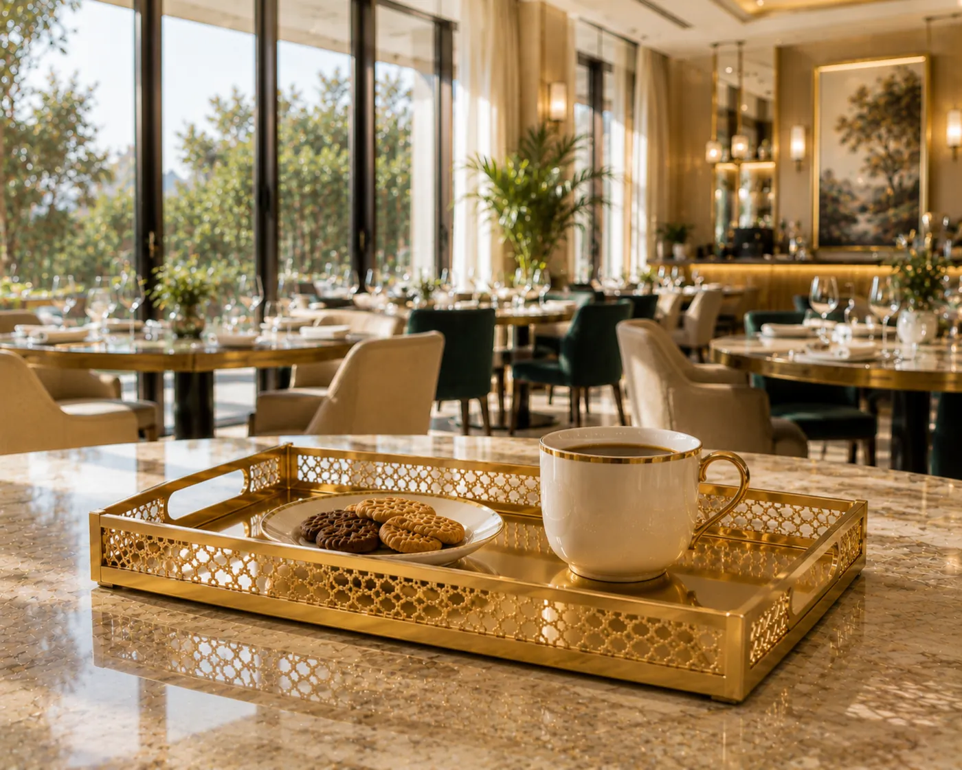 Serving trays in a gold PVD finish
