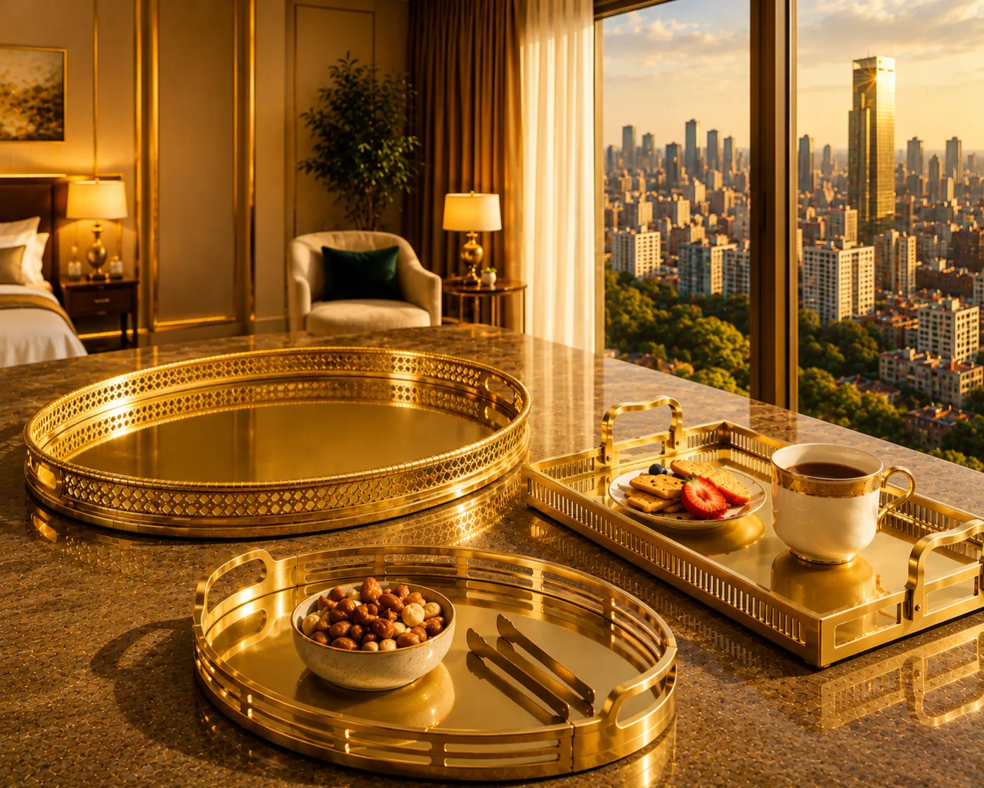 Serving trays in a gold PVD finish