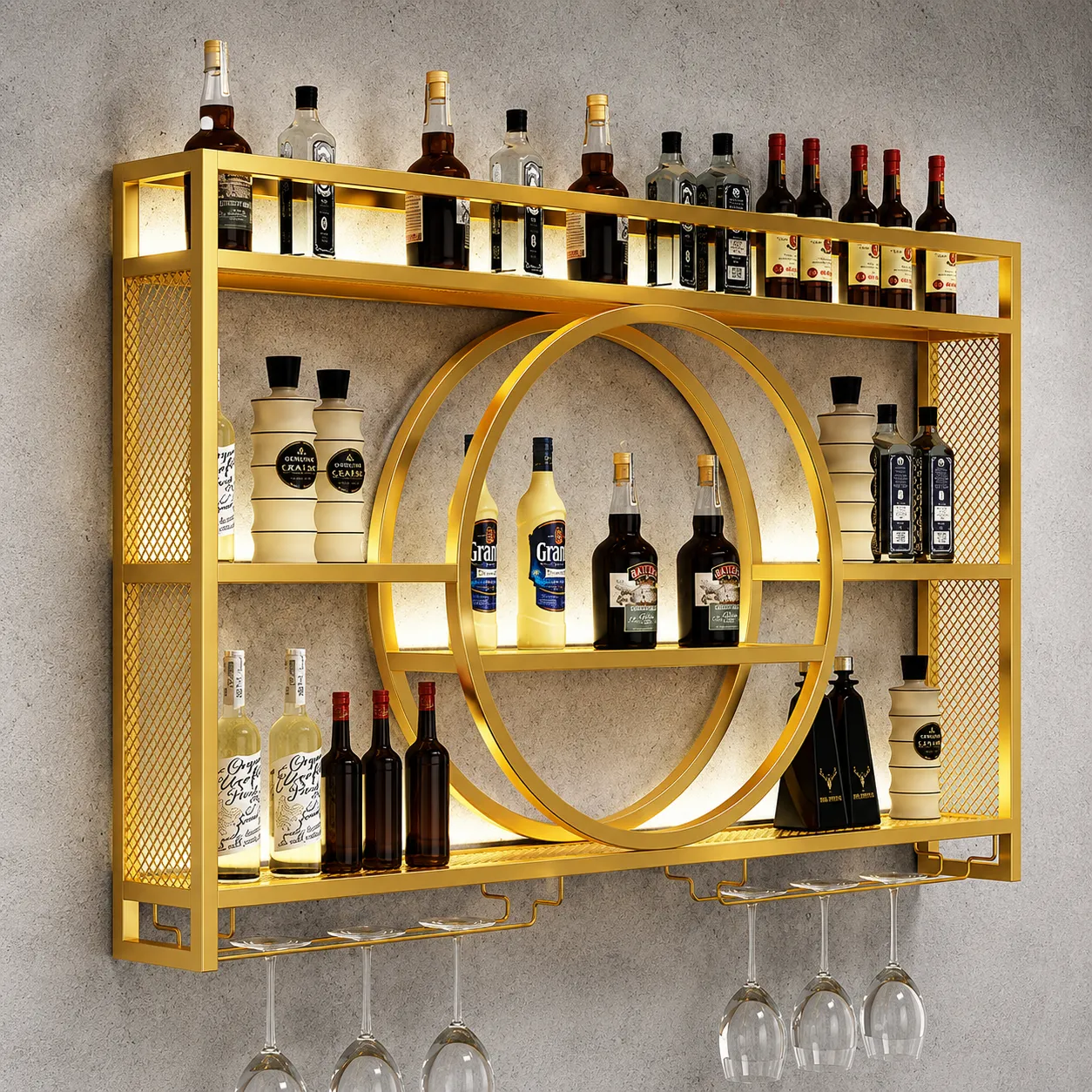 Cabinet with gold PVD-coated metal accents