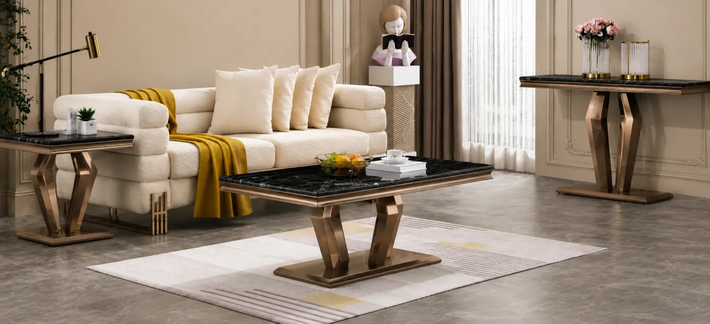 Centre table, chair and console metal frames in a bronze PVD finish