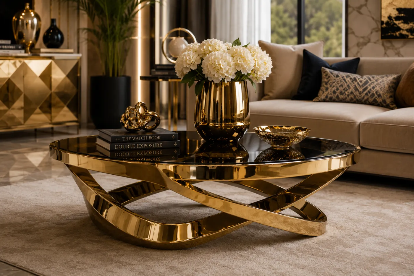 Centre table base in a gold PVD finish