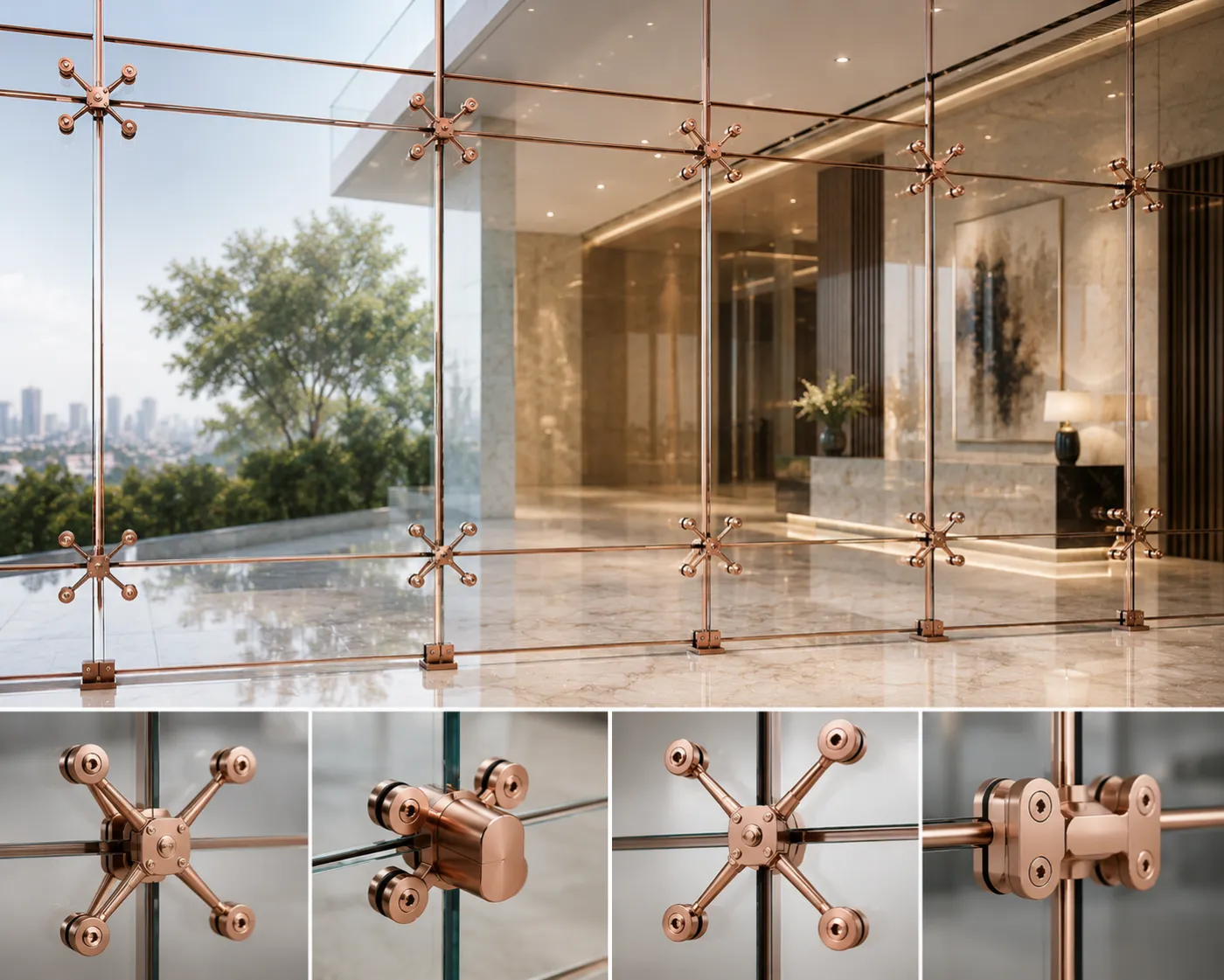 Spider fittings in a rose-gold PVD finish