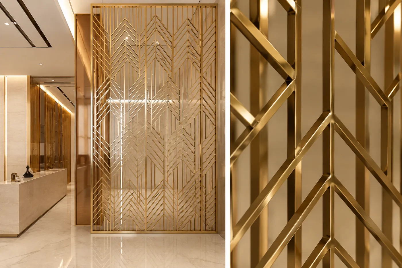 Interior partition grill in a gold PVD finish