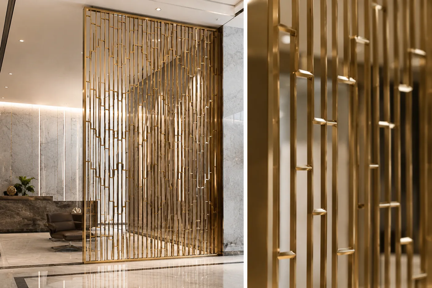 Interior partition grill in a gold PVD finish