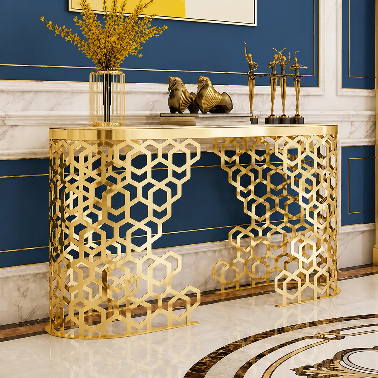 Interior partition grill in a gold PVD finish