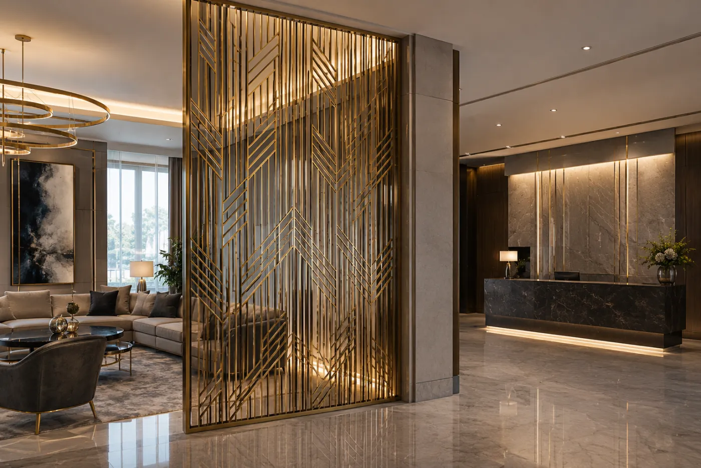 Interior partition grill in a gold PVD finish