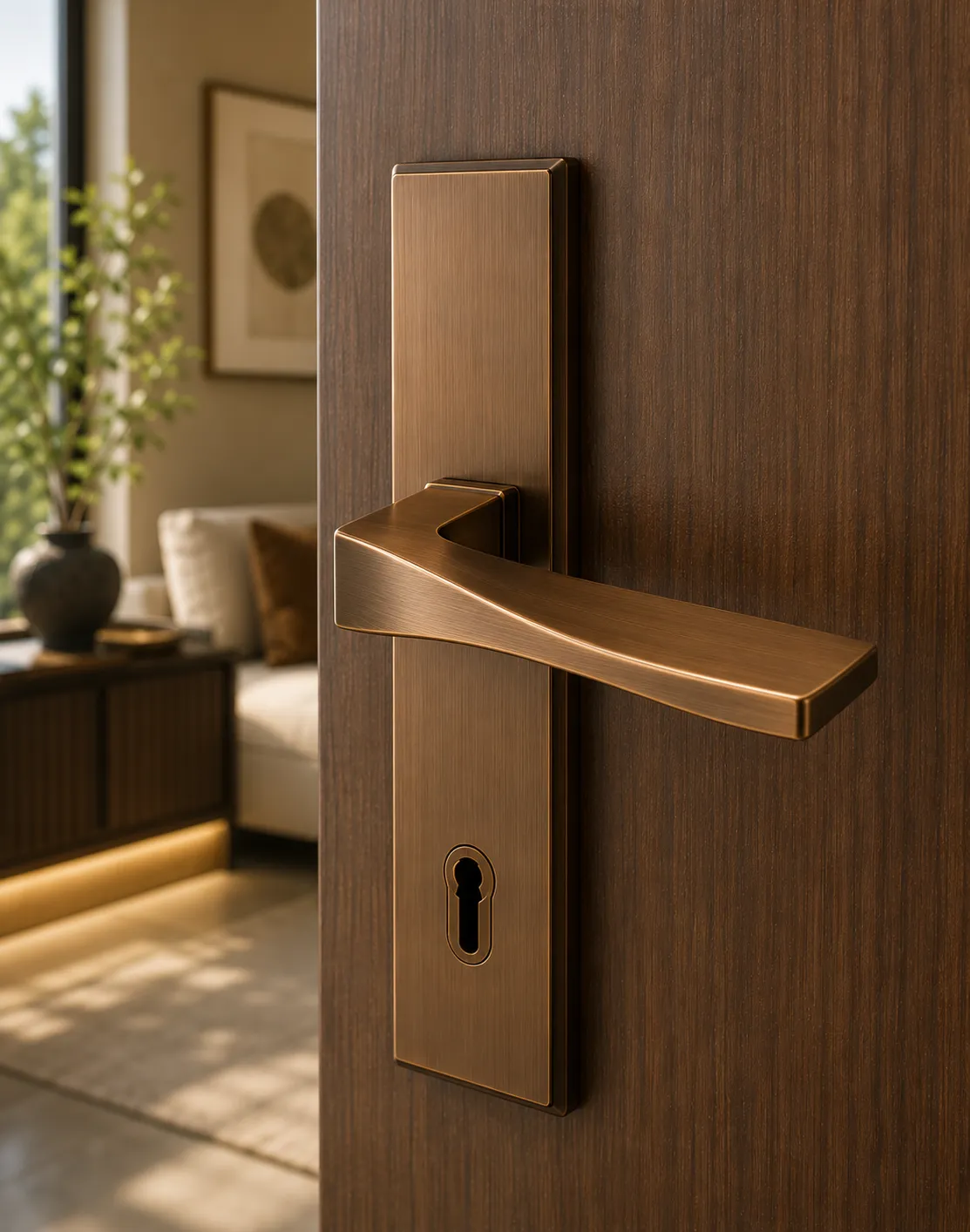 Internal door handle in a bronze PVD finish