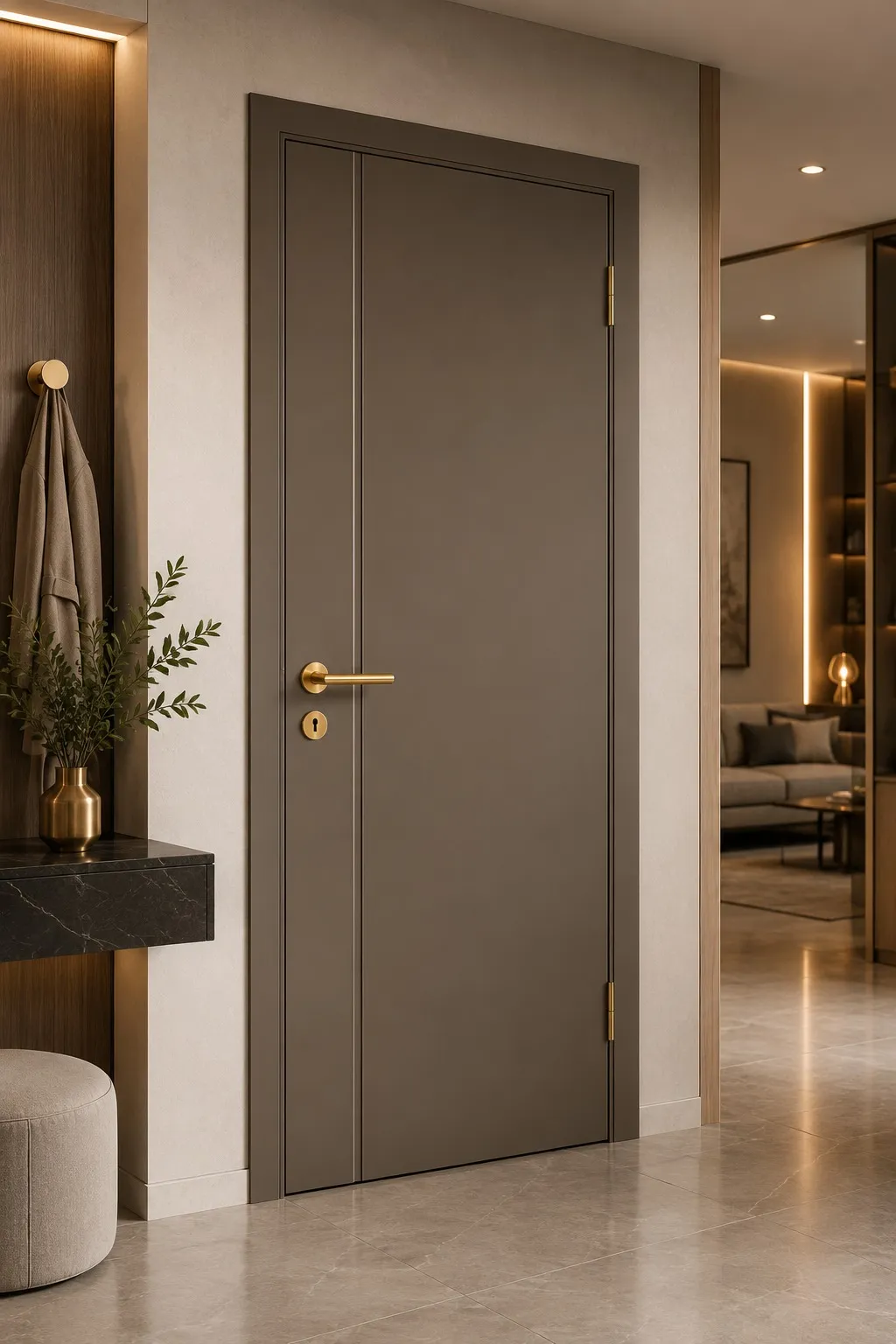 Internal door handles in a gold PVD finish