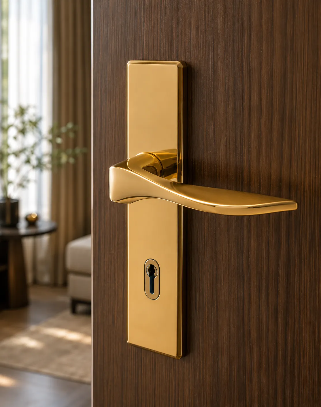 Internal door handle in a gold PVD finish