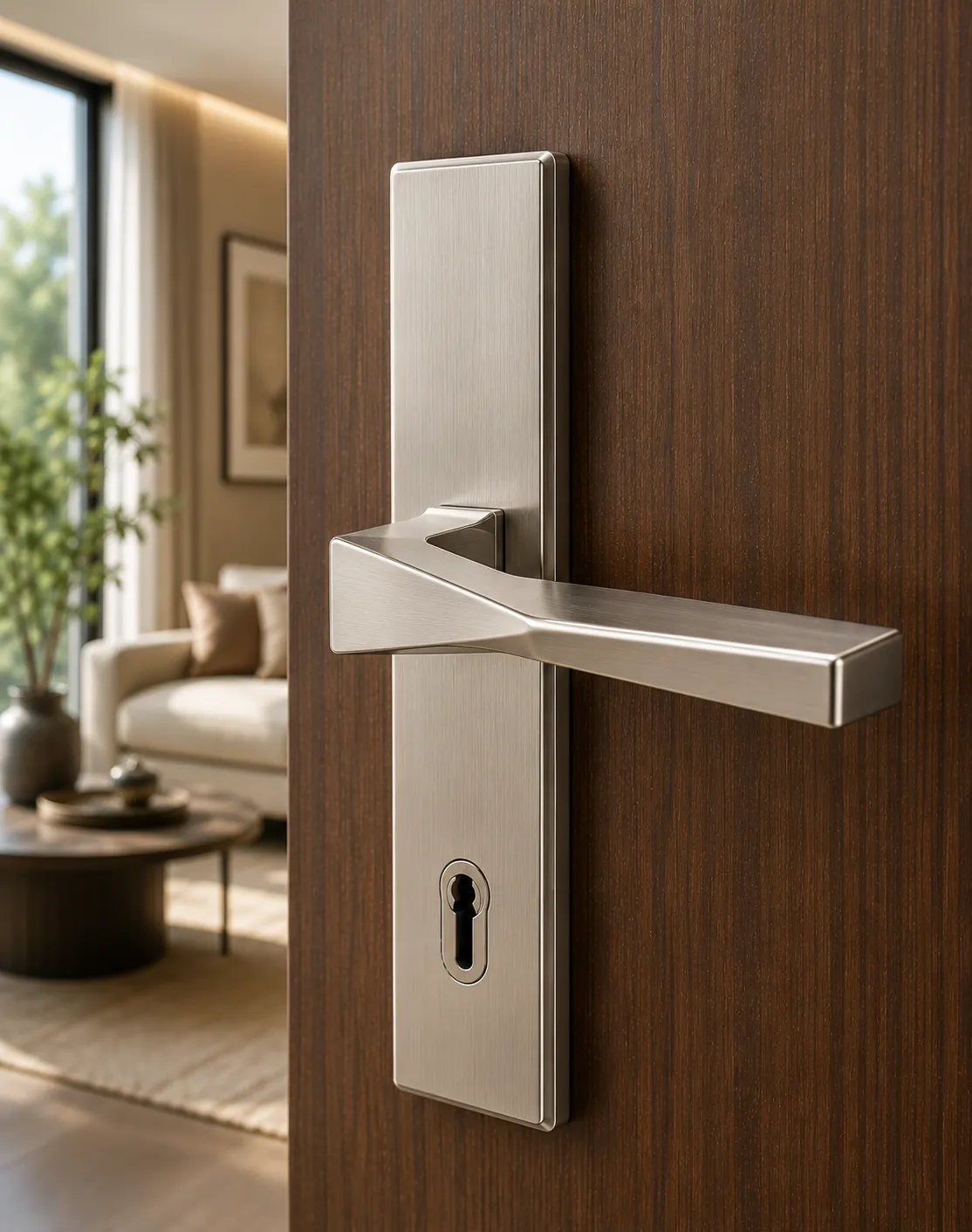 Internal door handle in a nickel PVD finish