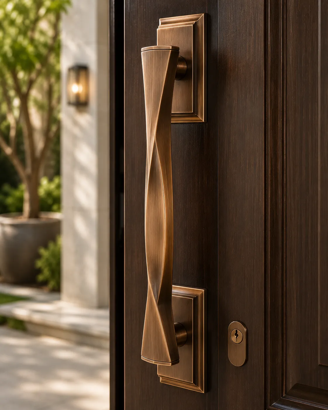 Main door handle in a bronze PVD finish