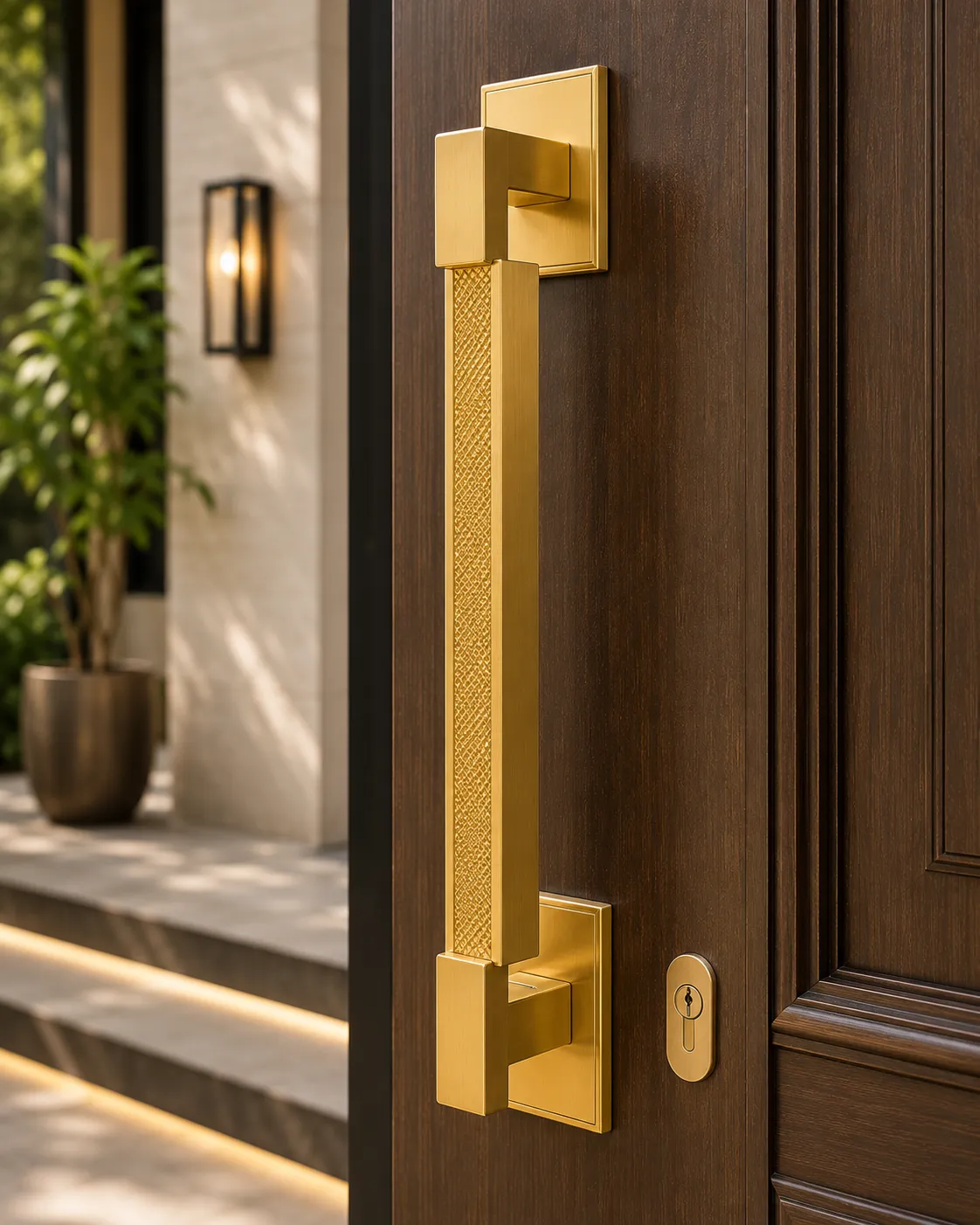Main door handle in a gold PVD finish