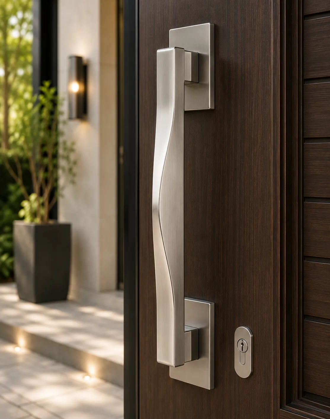 Main door handle in a nickel PVD finish