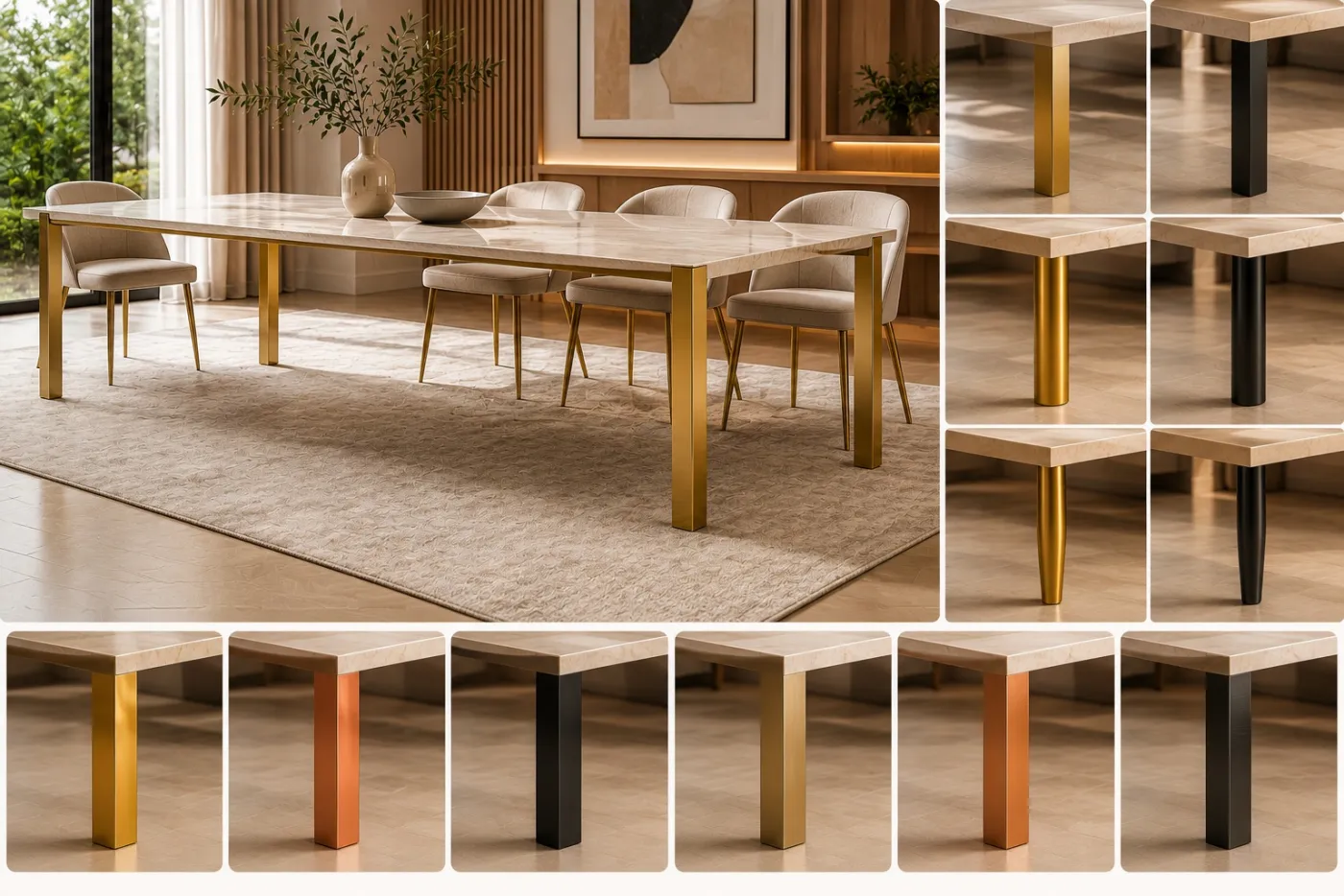 Dining table legs in a gold PVD finish