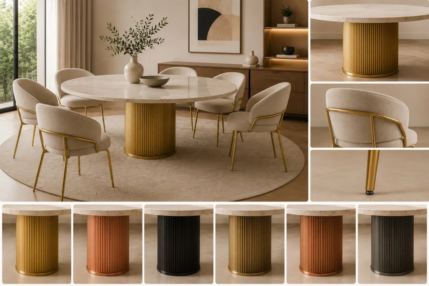 Fluted round table pedestal in a gold PVD finish