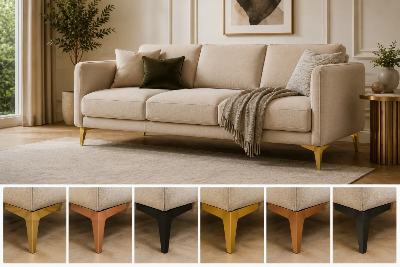 Sofa legs in a gold PVD finish
