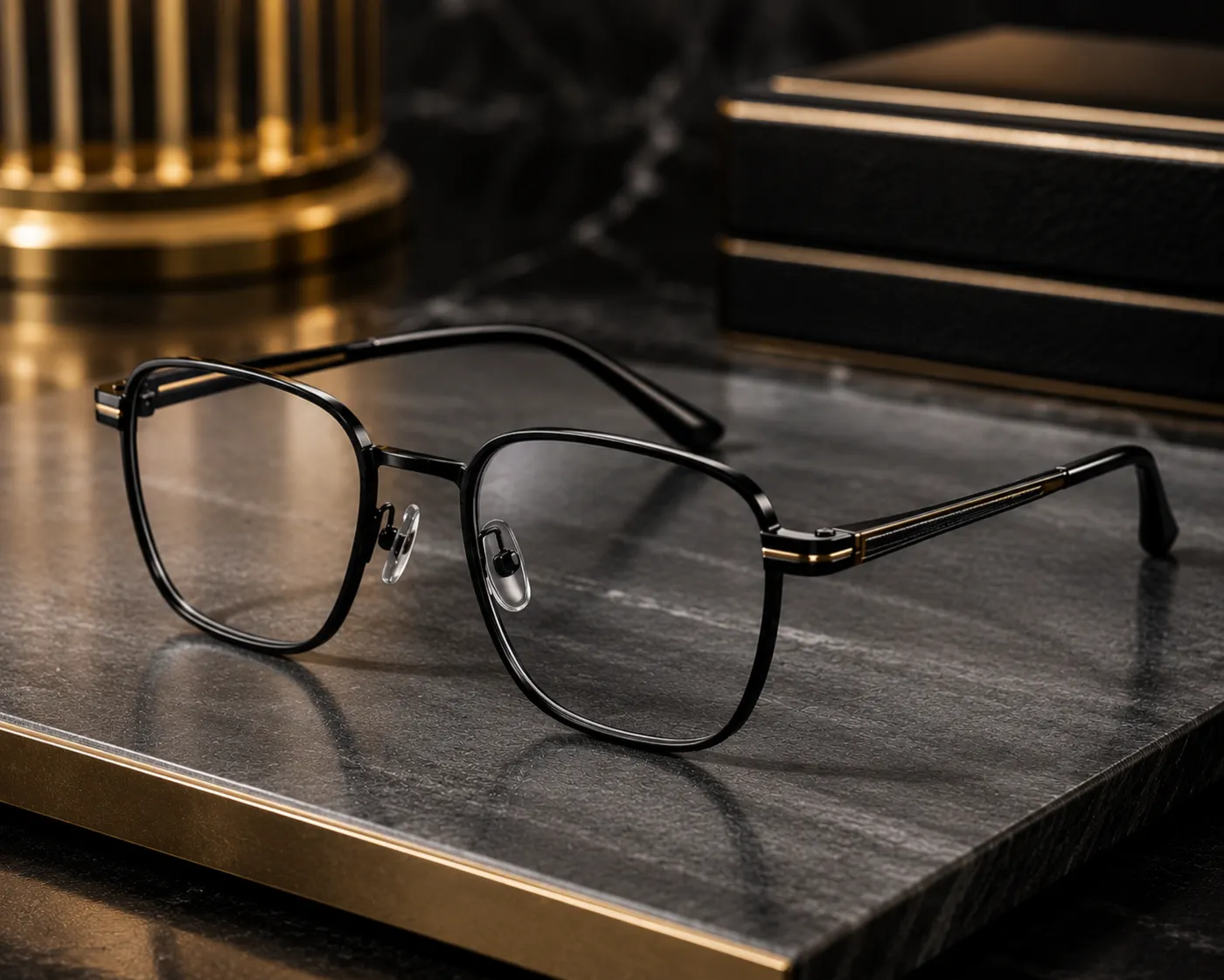 Eyewear frames with a black PVD-coated finish
