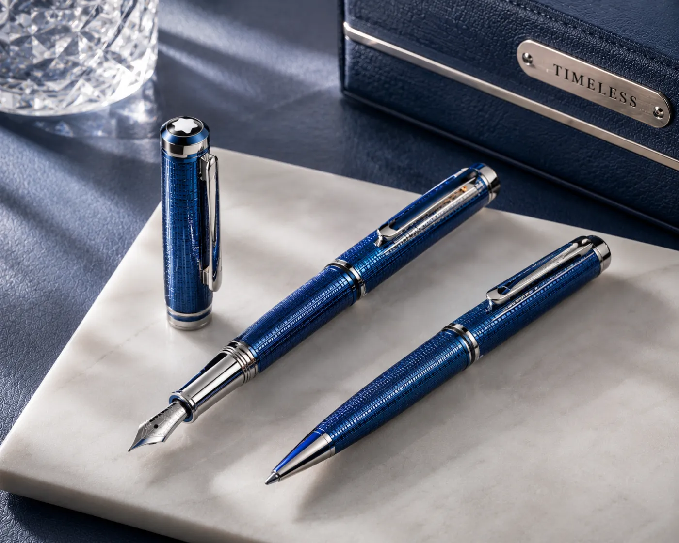 Luxury pen with a blue PVD-coated finish