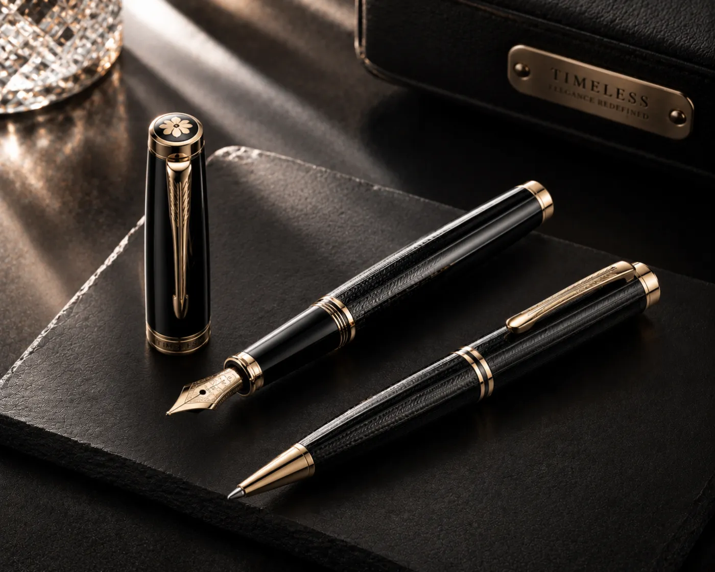 Luxury pen with a gold and black PVD-coated finish