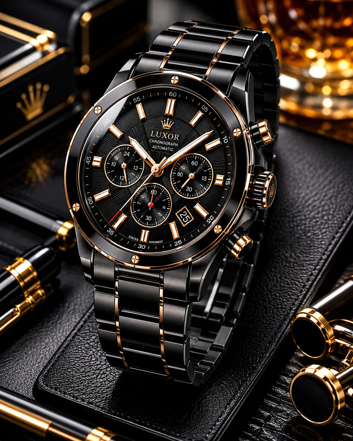 Wristwatch with a black PVD-coated finish