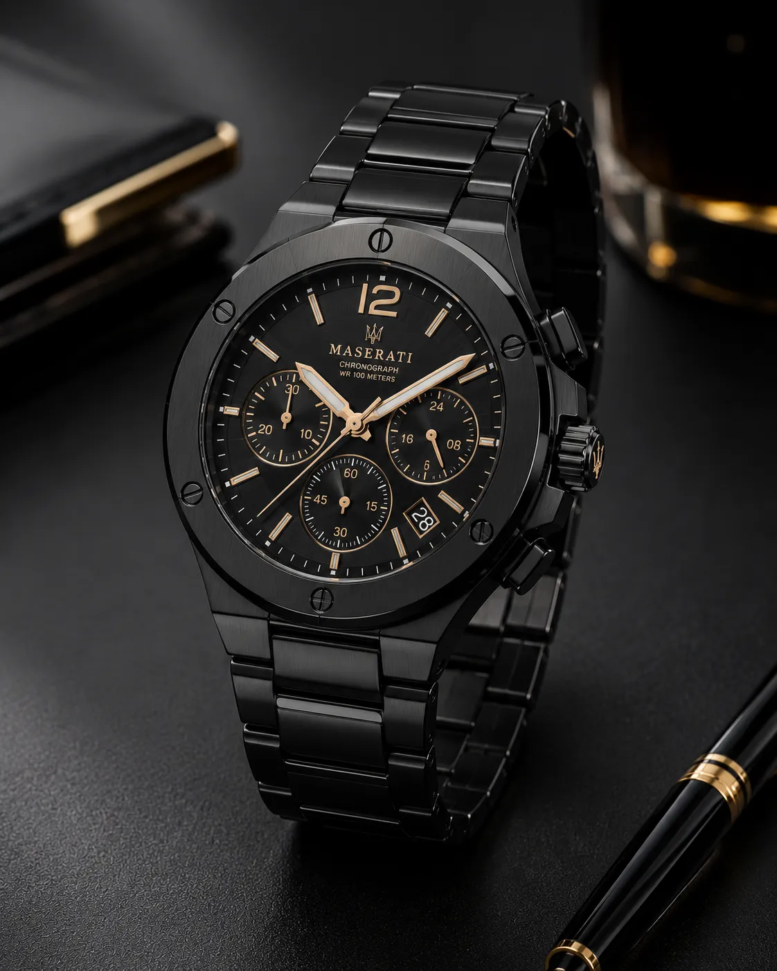 Wristwatch with a black PVD-coated finish
