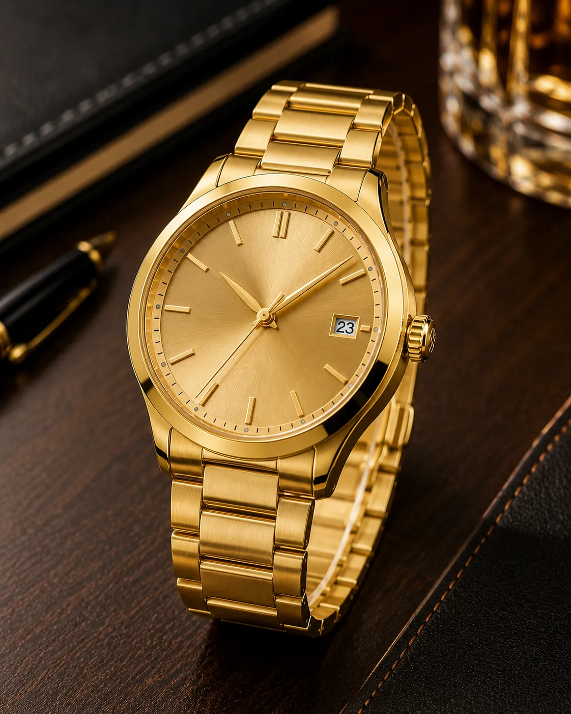 Wristwatch with a gold PVD-coated finish