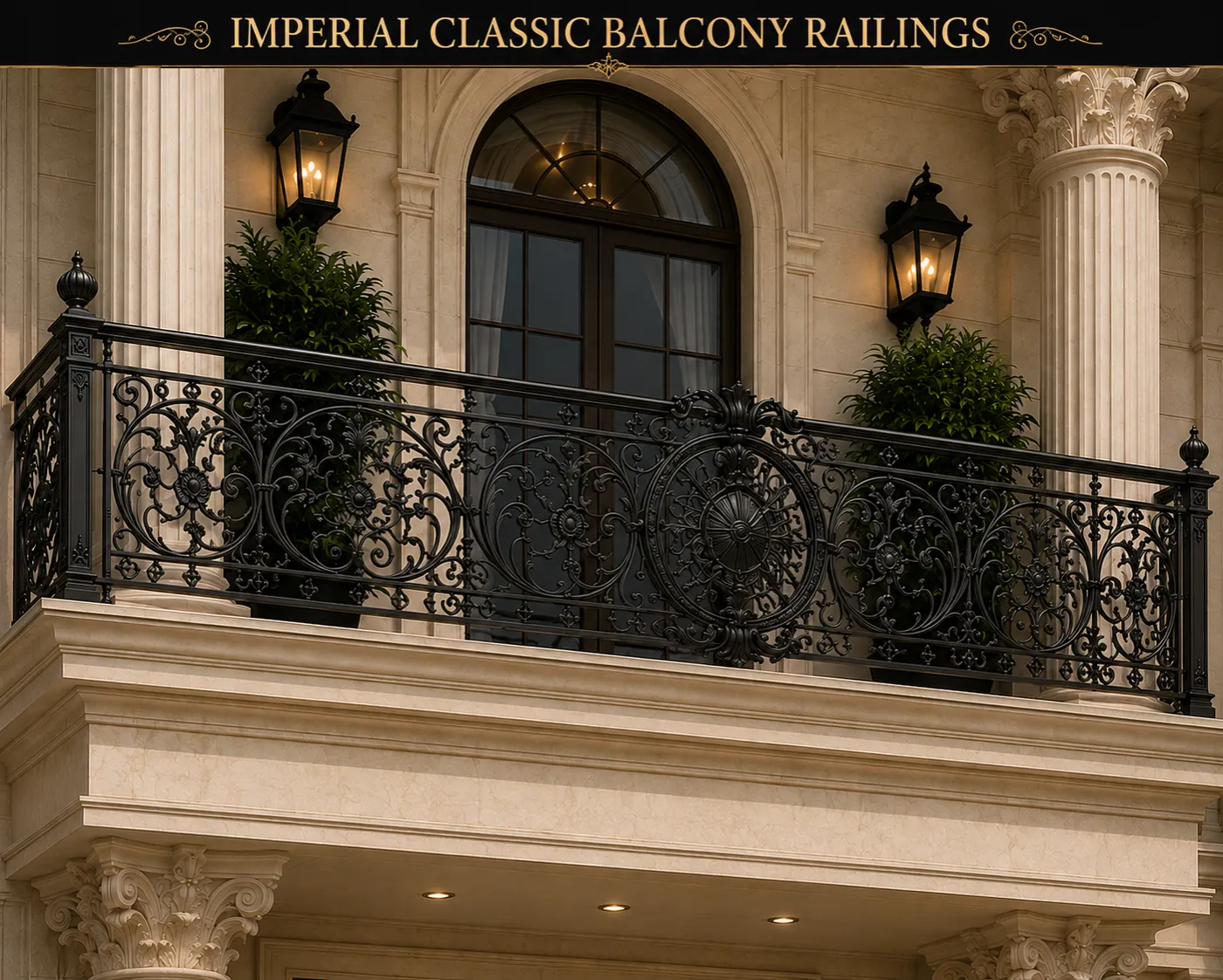 Balcony railing in a black PVD finish