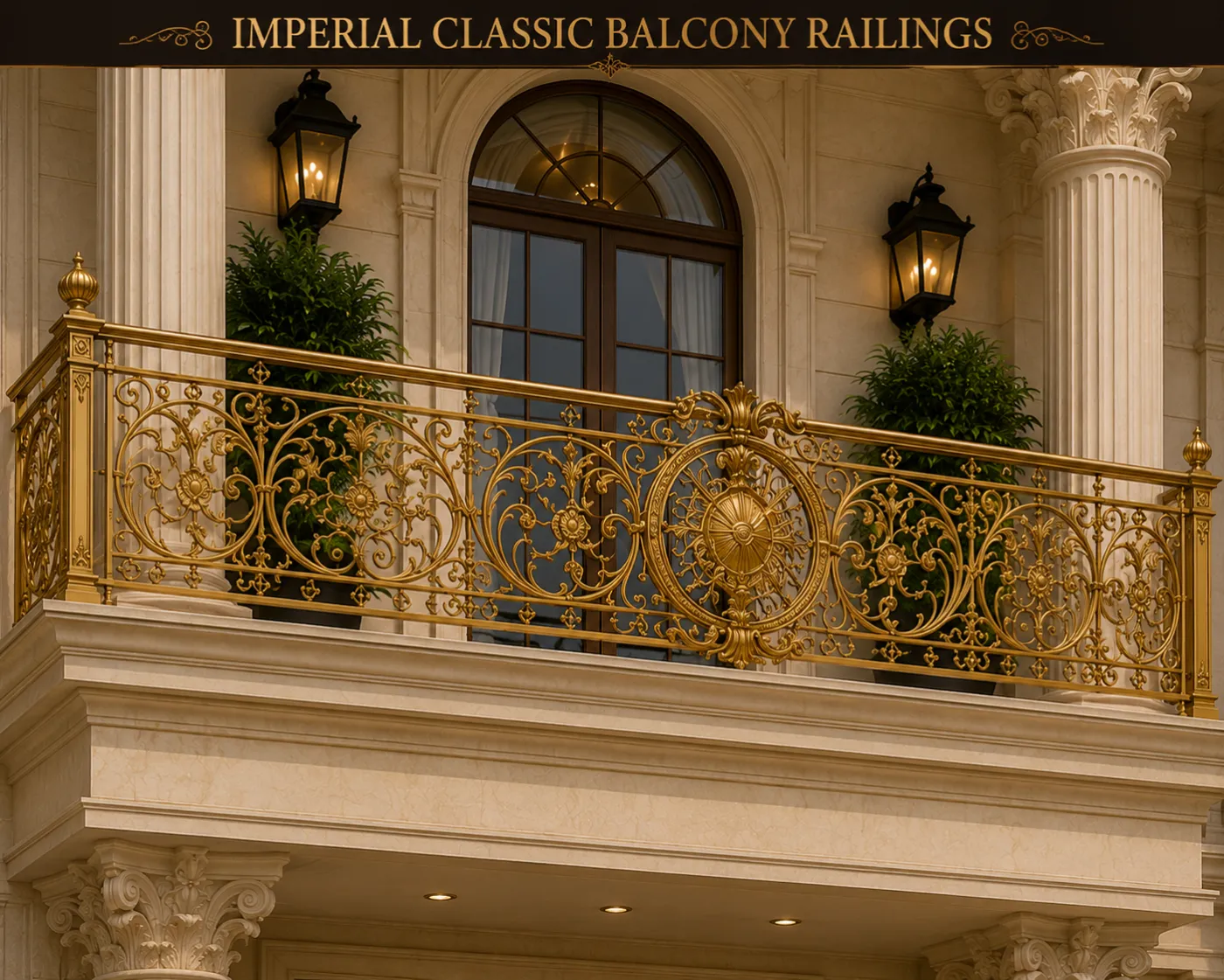 Balcony railing in a gold PVD finish