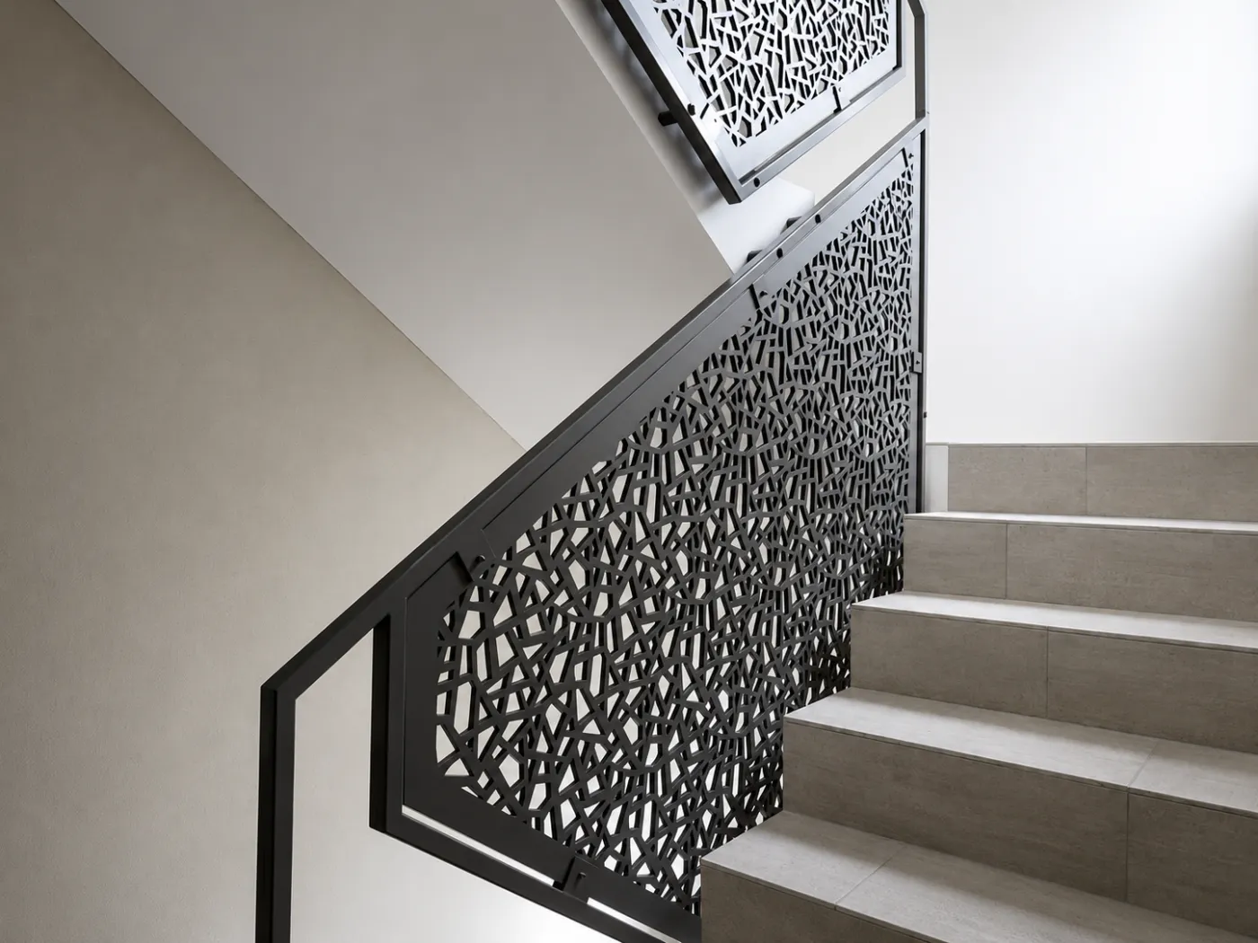 Staircase railing in a black PVD finish